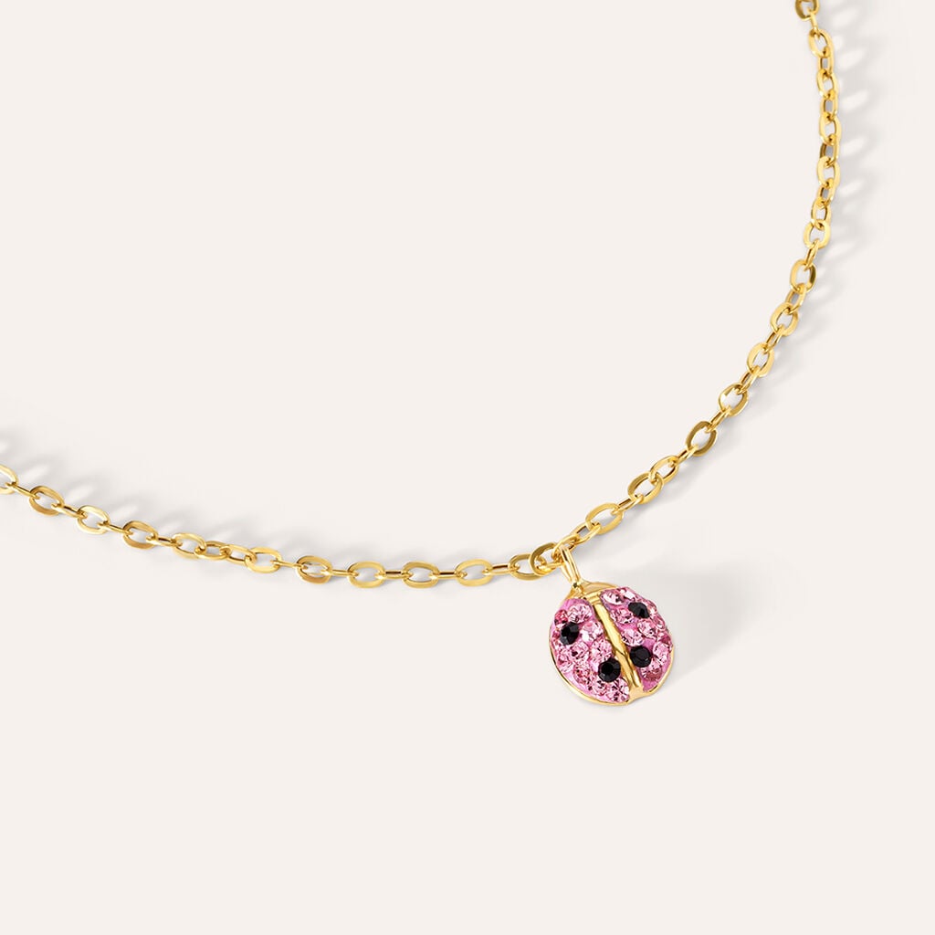 Bracciale Stroili Mon Petit Bimba Oro Giallo 9 Kt Pendente Centrale Coccinella Con Cristalli Rosa/Neri