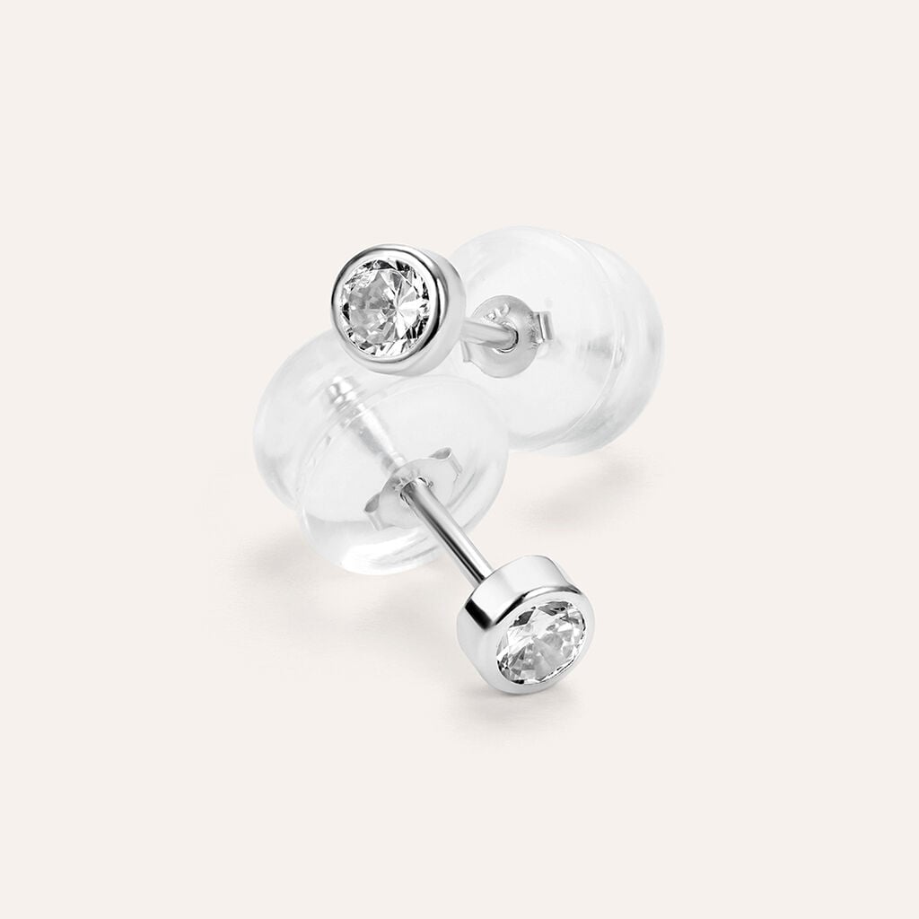 Orecchini Lobo Stroili Bon Ton Punto Luce In Oro Bianco 9 Kt.con Zirconi Bianchi
