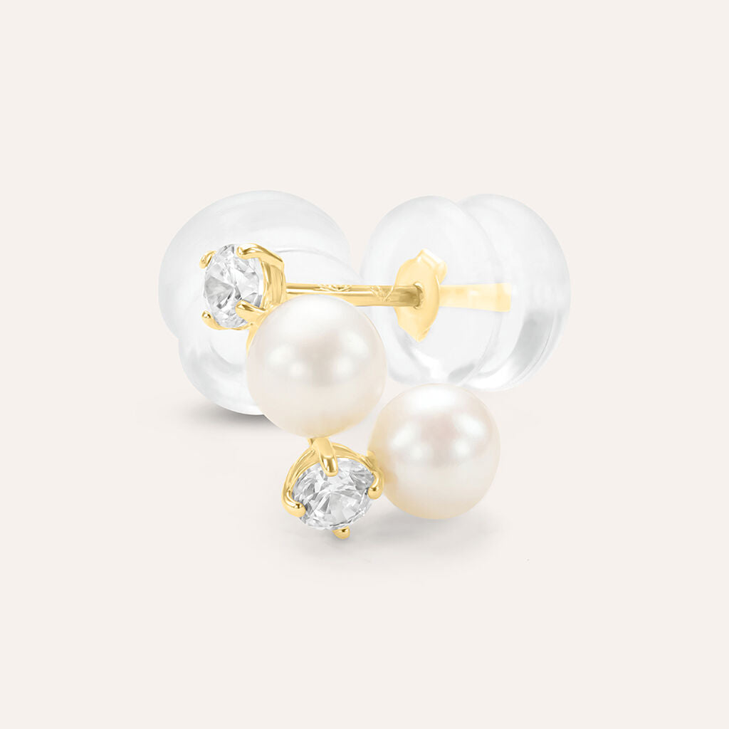 Orecchini Lobo Stroili Bon Ton Oro Bianco 9 Kt con Zircone E Perla
