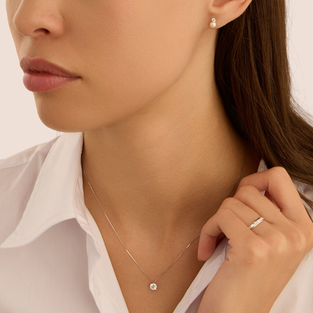 Orecchini a Lobo Stroili Bon Ton Oro Bianco 9 Kt Cubic Zirconia e Perla