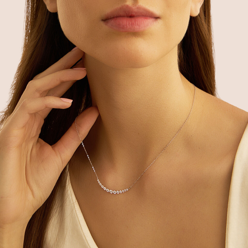 Collana Stroili Claire Oro Bianco 9 Kt Centrale Cubic Zirconia a Decrescere
