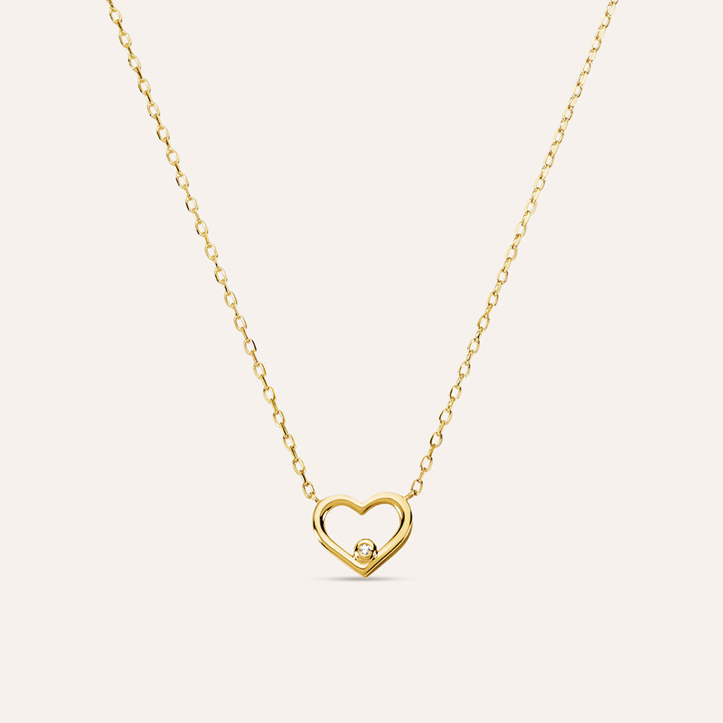 Collana Stroili Mon Petit Oro 9 Kt Cuore Traforato Con Diamantino