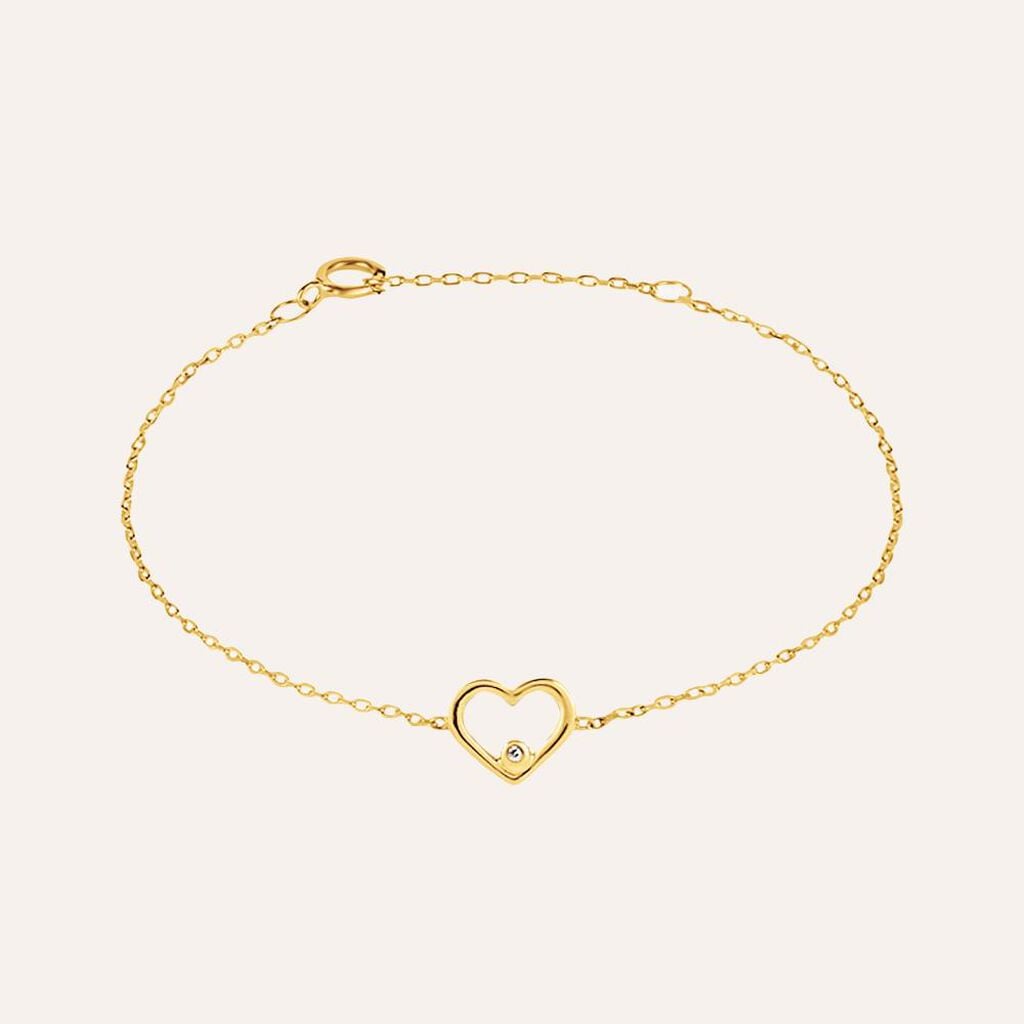 Bracciale Bimba Stroili Mon Petit Oro Giallo 9 Kt Cuore Traforato e Diamante