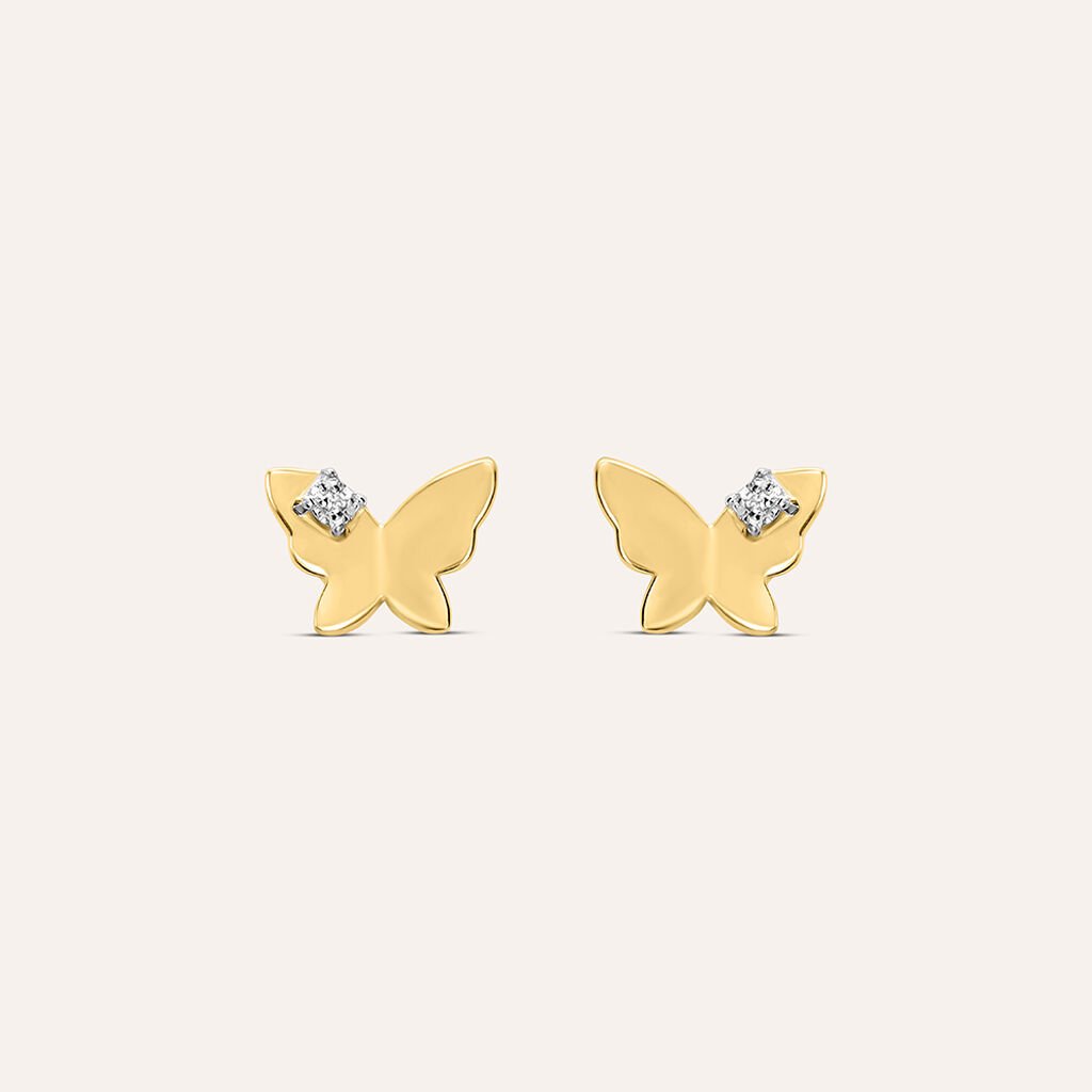 Orecchini a Lobo Stroili Mon Petit Oro Giallo 9 Kt Farfalla con Diamante