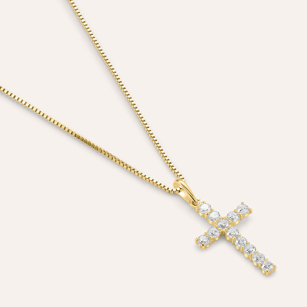 Pendente Stroili Holy Croce Oro Giallo 9 Kt Con Zirconi Bianchi