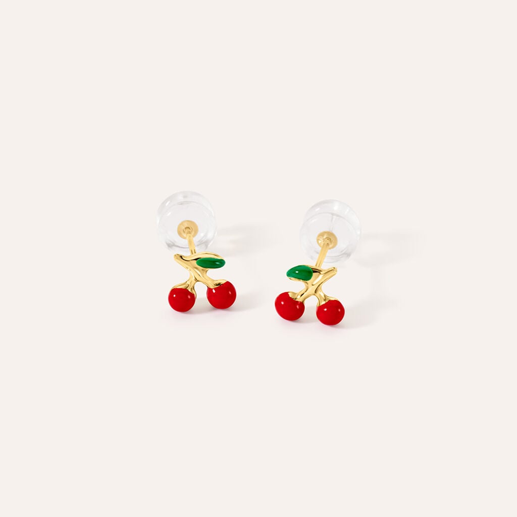 Orecchini Lobo Stroili Mon Petit Oro Giallo 9 Kt con Ciliegie