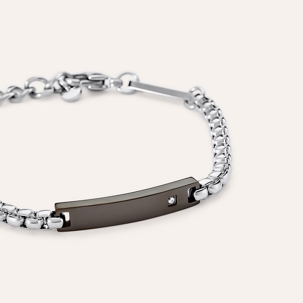 Bracciale Uomo Stroili Man Code Acciaio Piastrina Centrale Pvd Nero e Cubic Zirconia