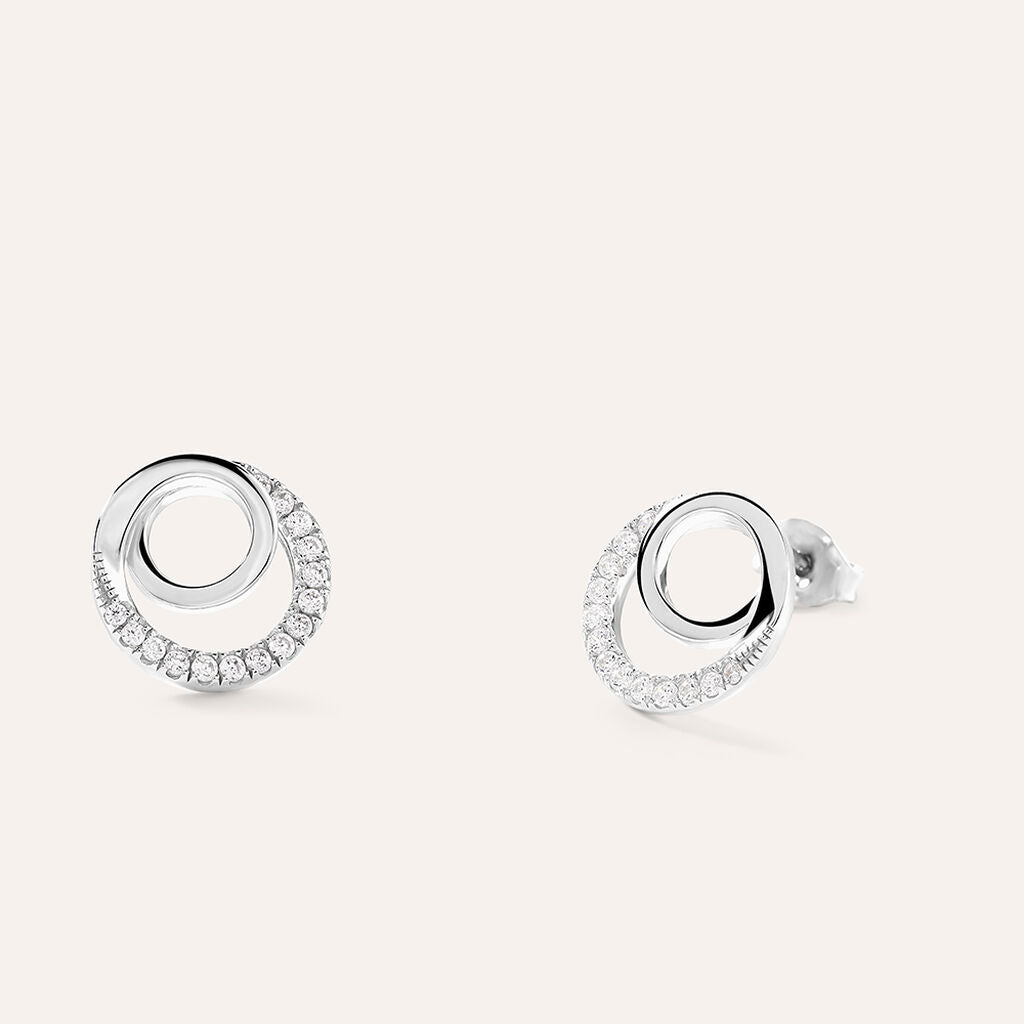 Orecchini Lobo Stroili Silver Shine Argento Doppio Cerchio Cubic Zirconia