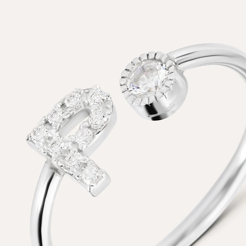 Anello Regolabile Stroili Silver Moments Argento Con Lettera P E Zirconi