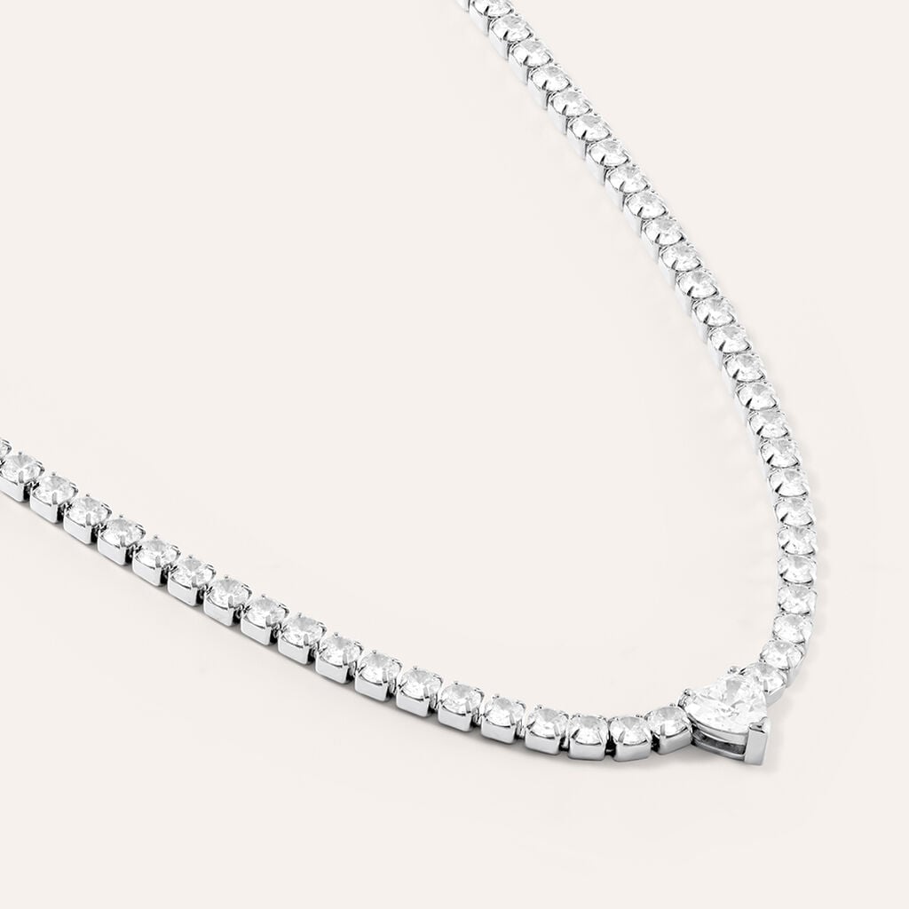 Collana Tennis Stroili Lady Chic Acciaio Cristalli Bianchi Centrale Cuore