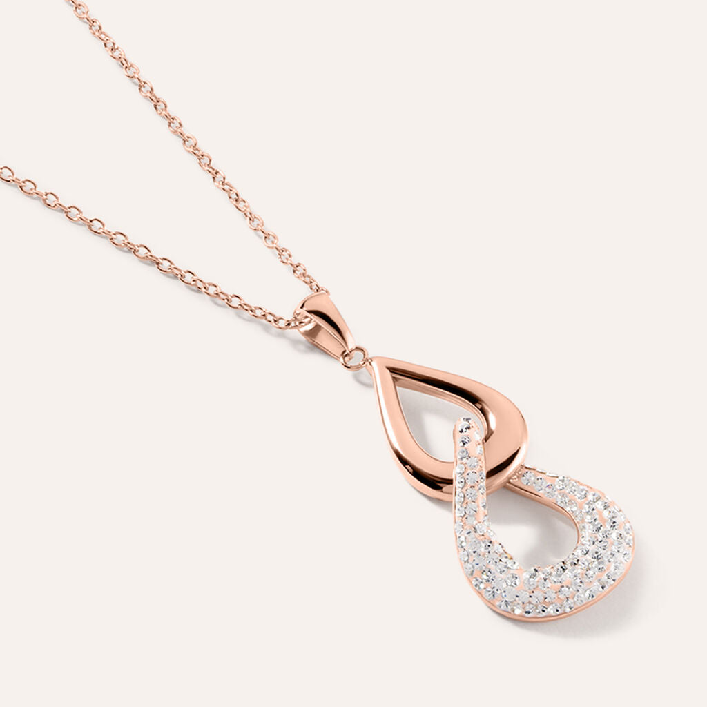 Collana con Pendente Stroili Lady Phantasya Pvd Oro Rosa Doppia Goccia Traforata Cristalli