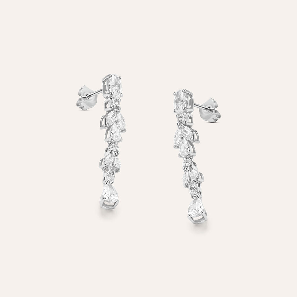 Orecchini Pendenti Stroili Silver Elegance Argento Foglie Cubic Zirconia