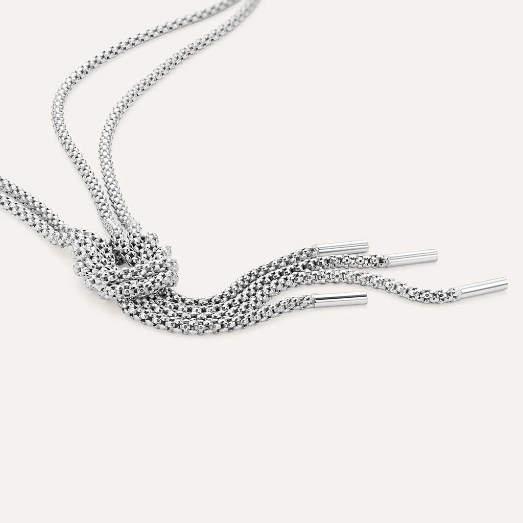 Collana A 2 Fili Stroili Silver Collection Argento Maglia Coreana Con Pendente Nodo Centrale