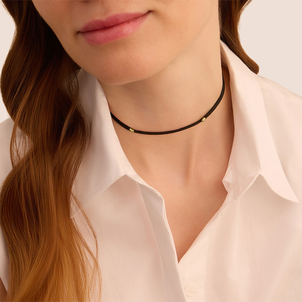 Collana Choker Magnetico Stroili Cordino Nero Finalini Pvd Oro