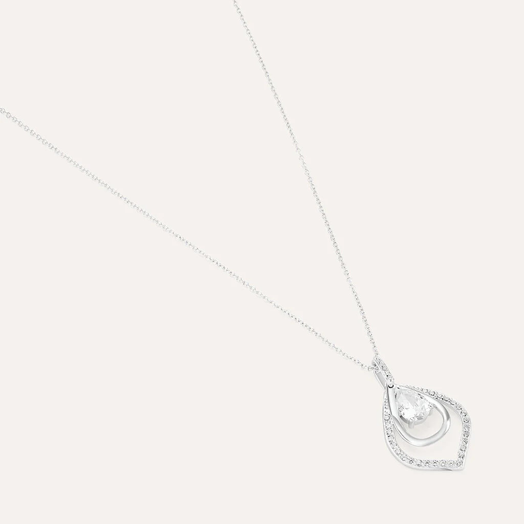 Collana Stroili Silver Elegance Argento Catena Maglia Forzatina Pendente Doppio Traforato Con Zirconi Bianchi