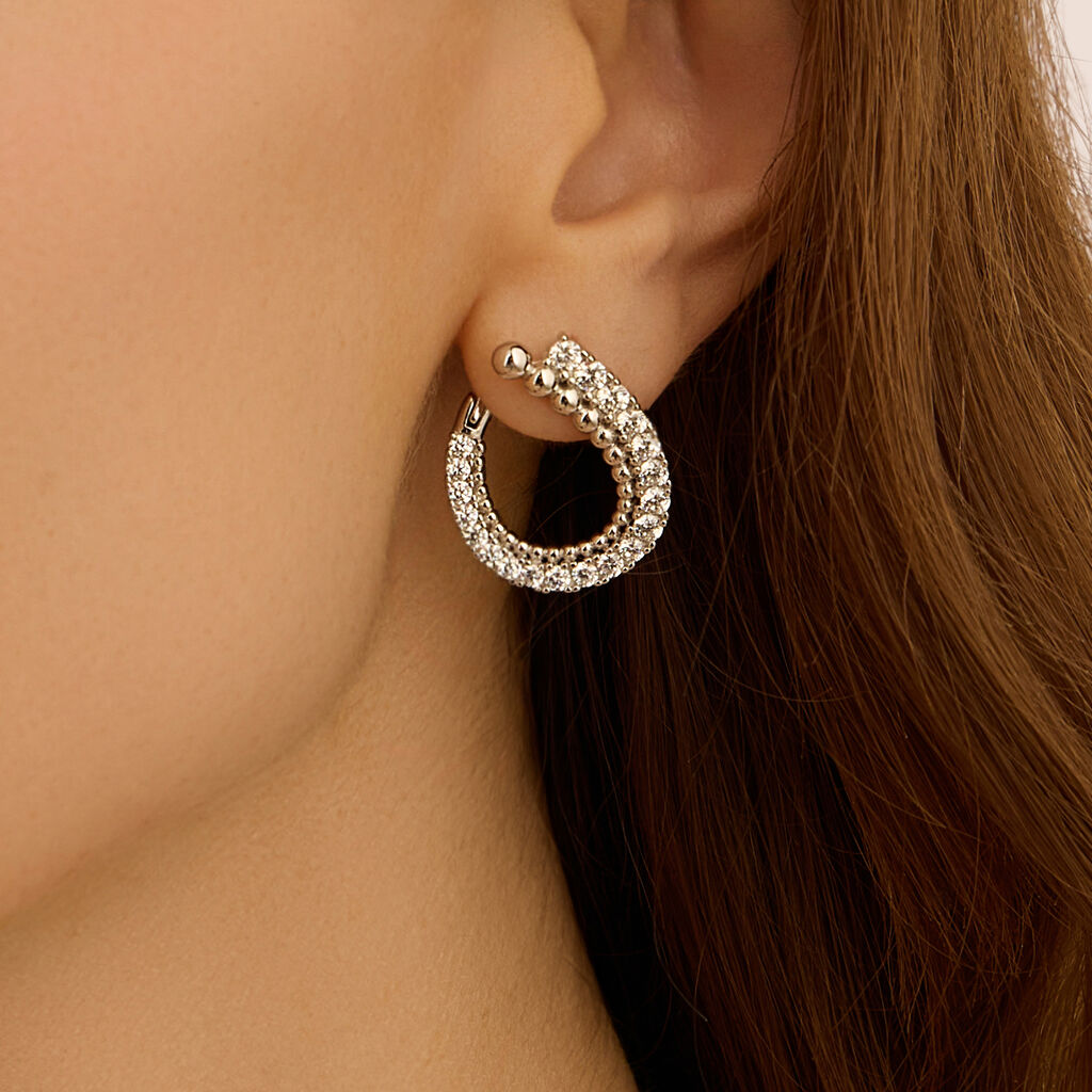 Orecchini Stroili Silver Shine Argento Goccia Traforata Sferette Cubic Zirconia