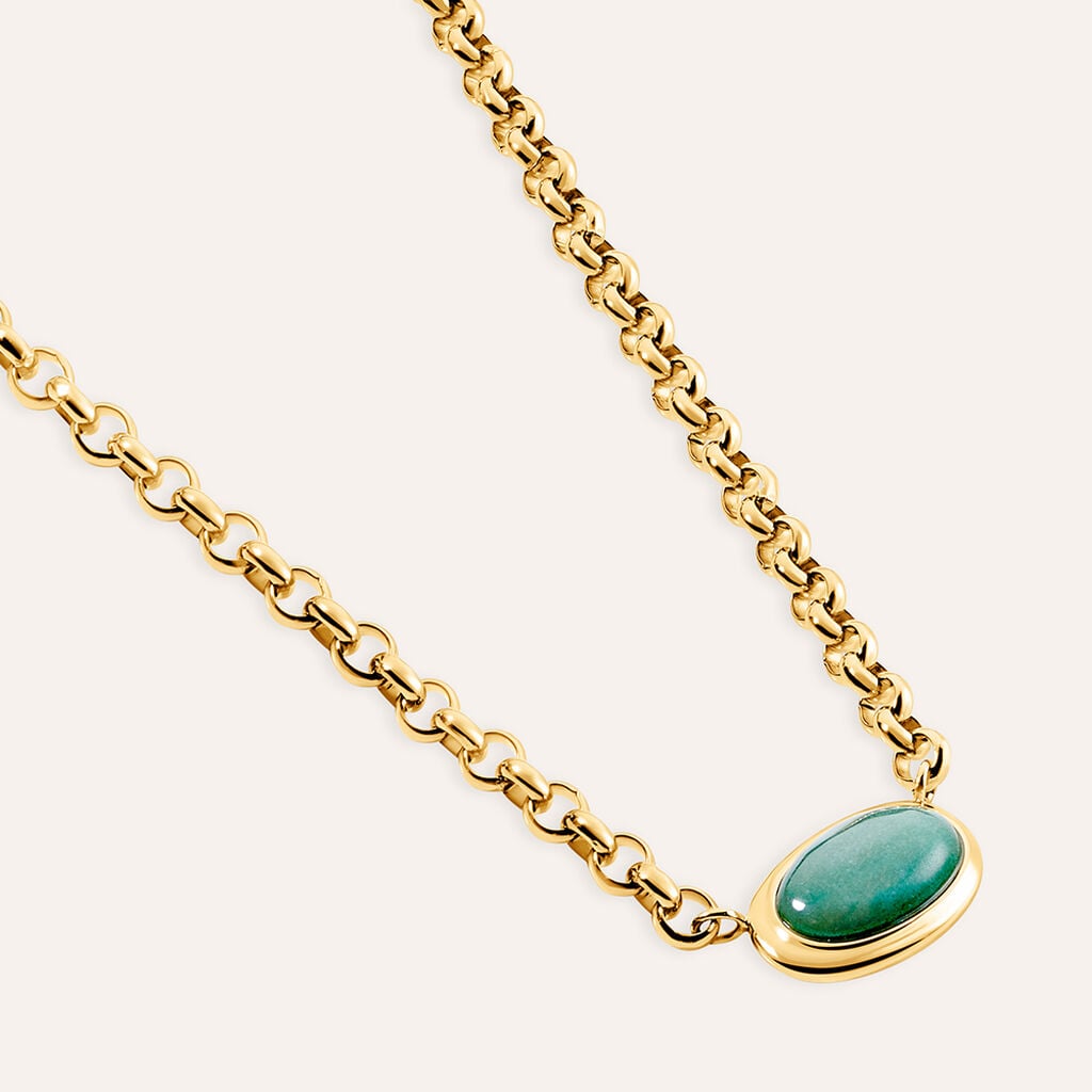 Collana Stroili Radiance Pvd Oro Maglia Rolò Centrale Cabochon Avventurina Verde