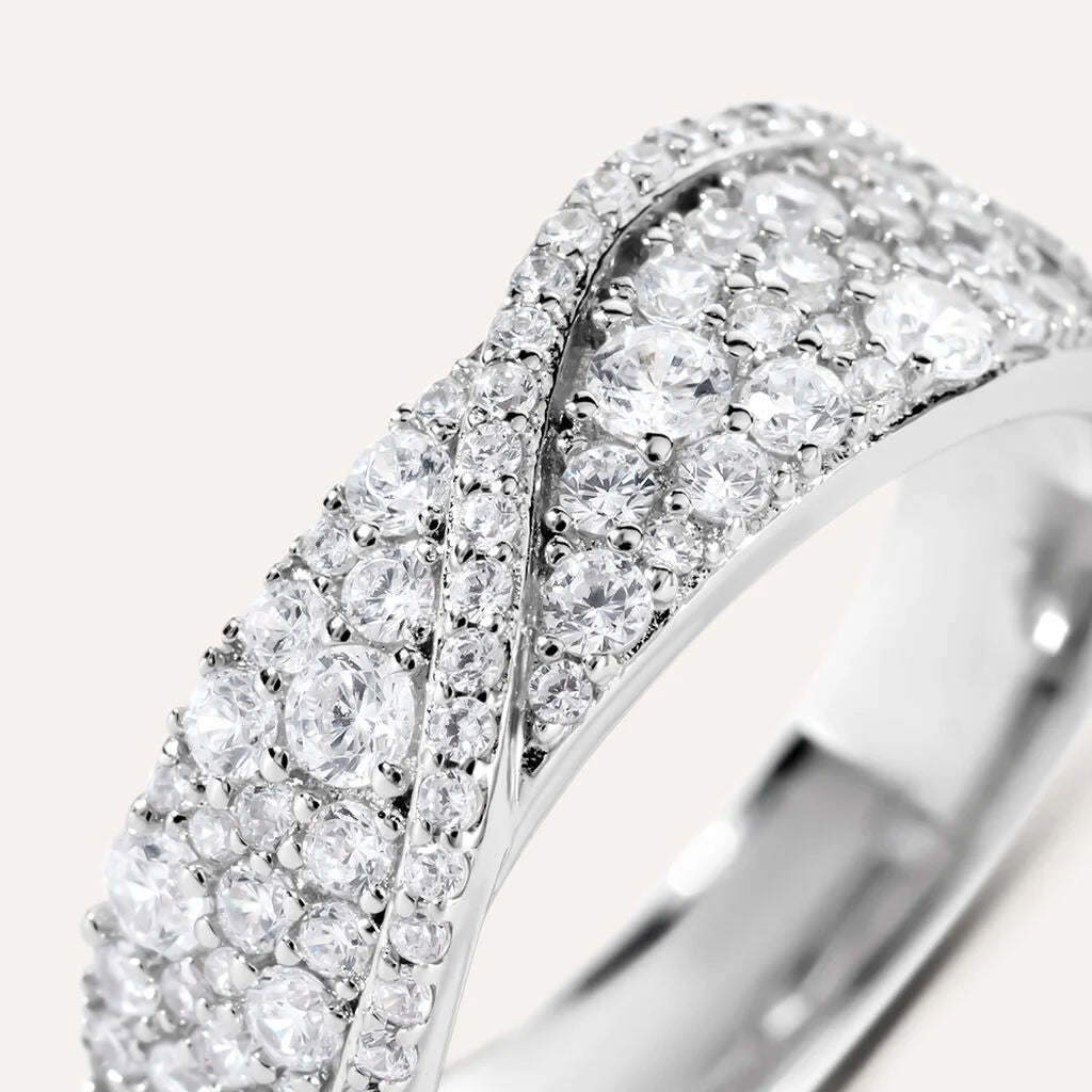 Anello a Fascia Stroili Silver Shine Argento Pavè Di Zirconi Bianchi - Misura 14