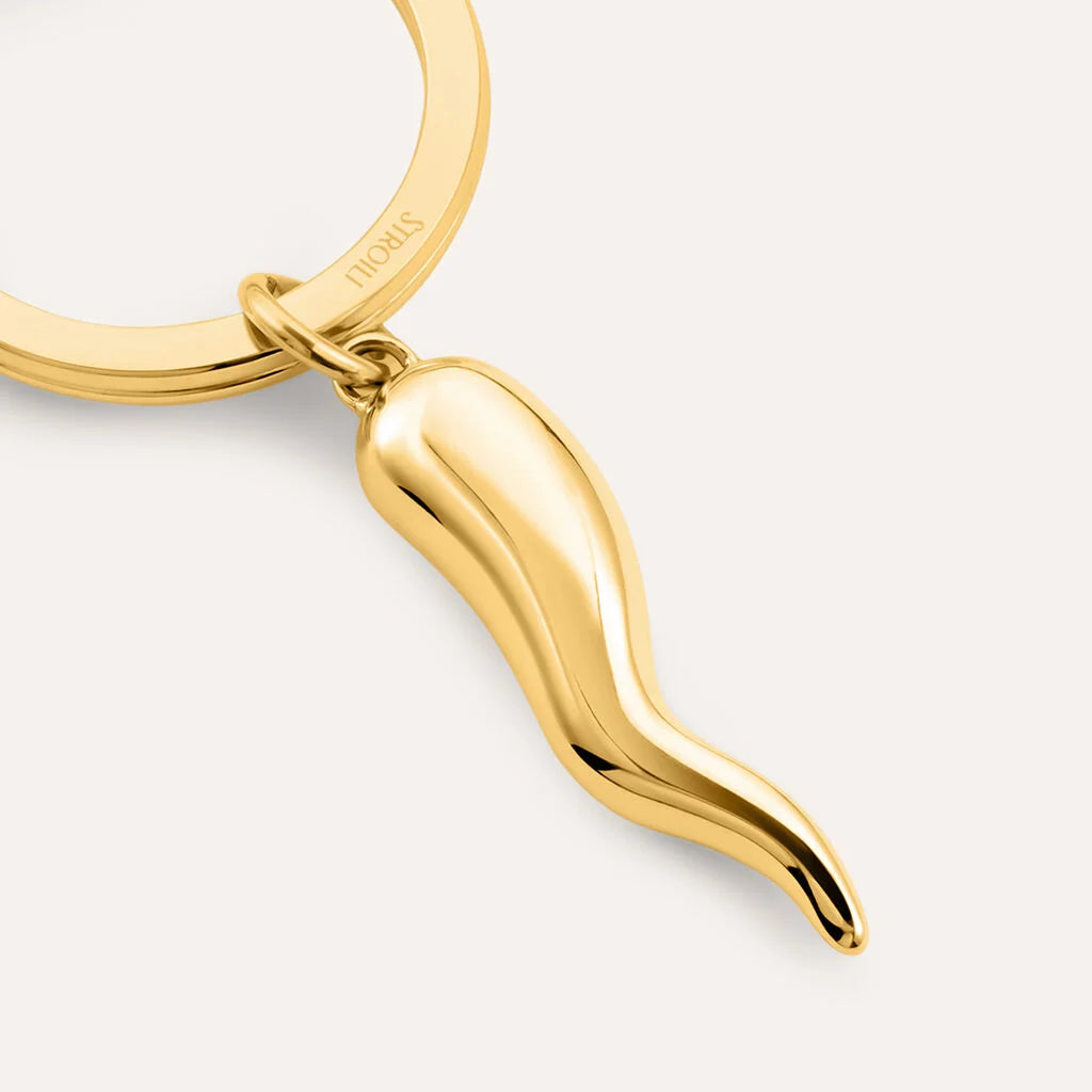 Portachiavi Stroili Moonlight Acciaio Pvd Oro Con Cornetto Porta Fortuna