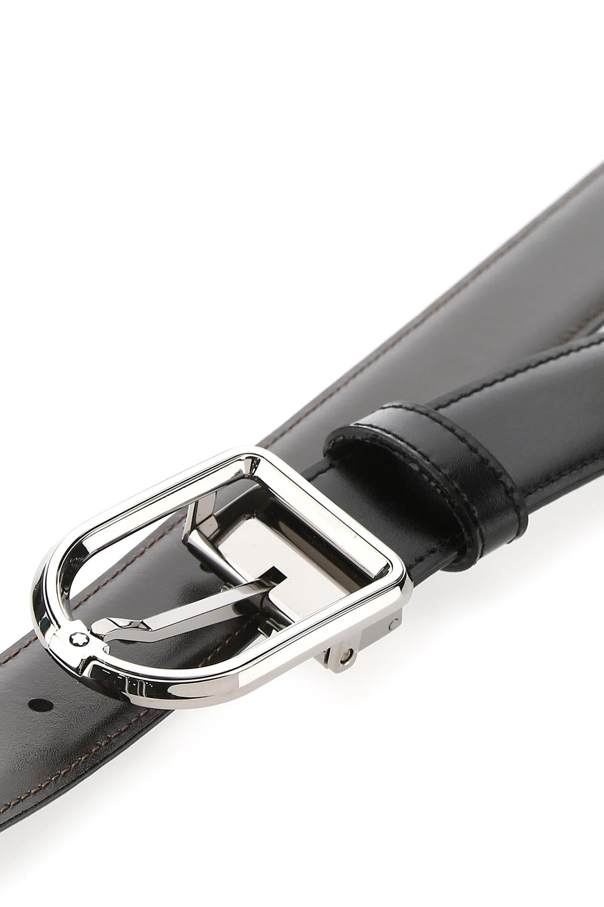 Cinture Montblanc Casual Line Cintura Reversibile Pelle Nera Marrone Fibbia Ovale Palladio