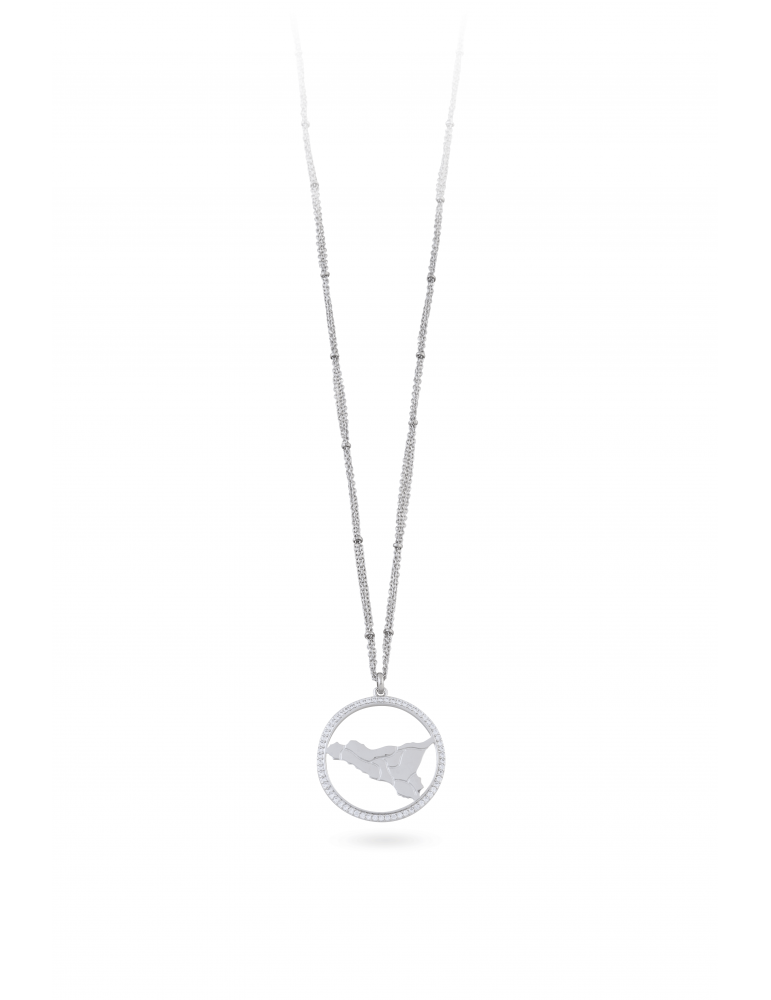 Collana Camurrìa Sicilia Bedda Collana Lunga In Acciaio Con Pendente Sicilia e Strass