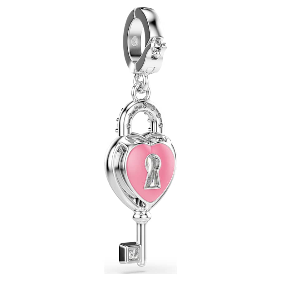 Charm Swarovski Idyllia Taglio misto, Cuore con chiave, Bianco, Placcato rodio