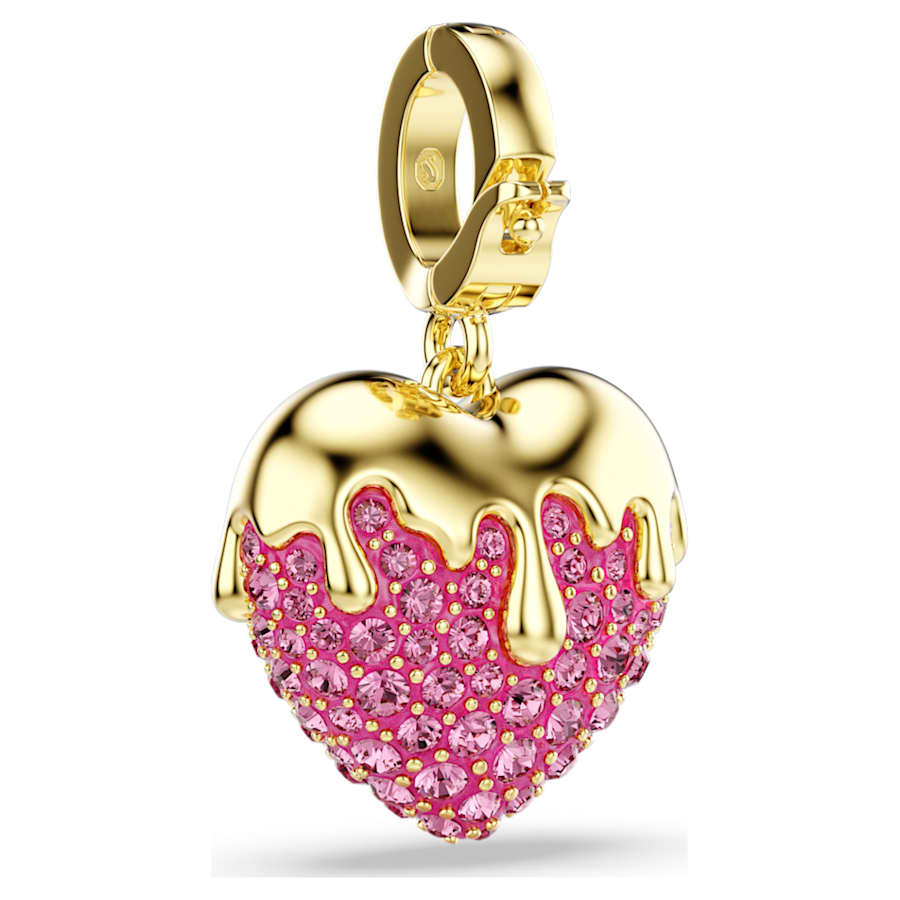 Charm Swarovski Idyllia Taglio Round, Cuore, Rosa, Placcato color oro
