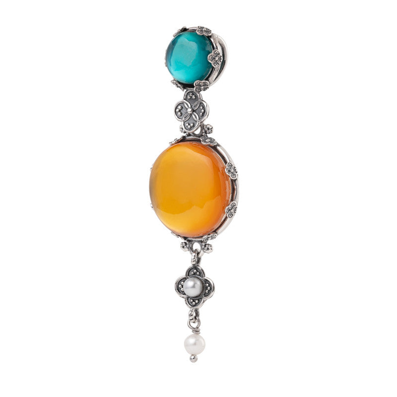 Ciondoli Gerardo Sacco Ninfea Chiusa Ciondolo Argento Pietre Ambra Verde