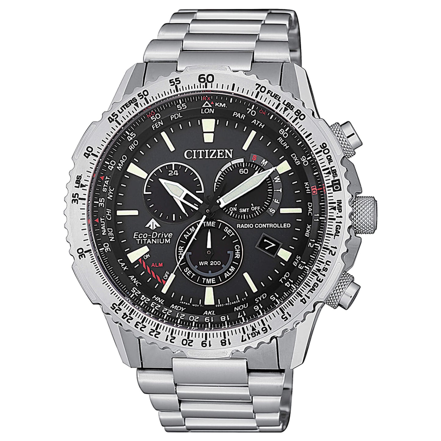 Orologio Citizen Radiocontrollato Crono Pilot Super Titanium Eco-Drive Chrono 45 mm Nero