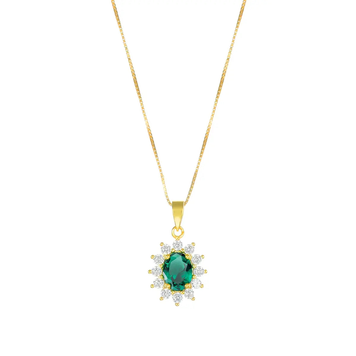Collana Amen Lady Argento Dorato Maglia Veneziana Pendente Zircone Verde Contornato