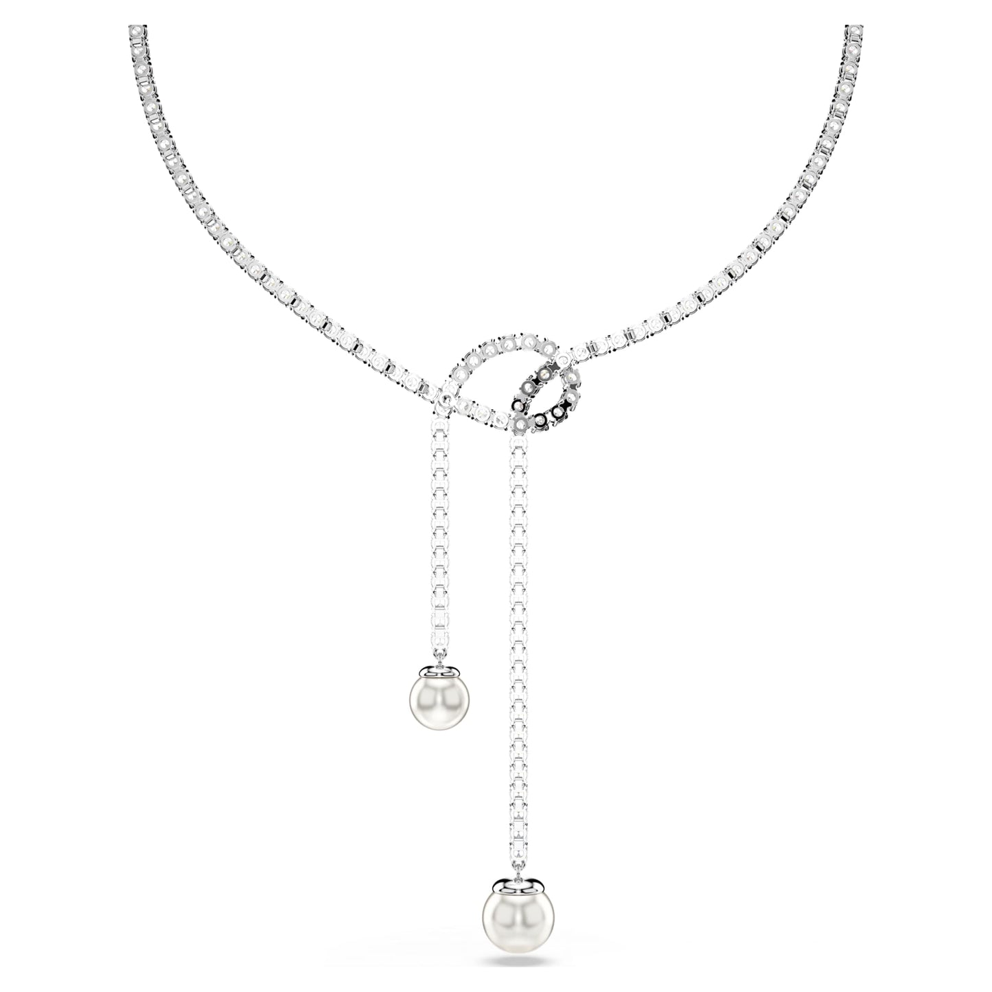 Collana a Y Swarovski Matrix Crystal Pearl, Taglio Round, Bianco, Placcato rodio
