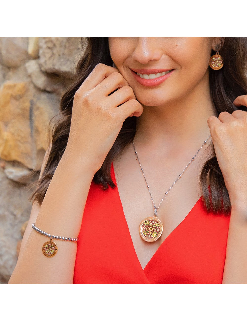 Collana Camurrìa Sciuri Sciuri Collana Lunga In Acciaio Con Pendente Stampa Fiori