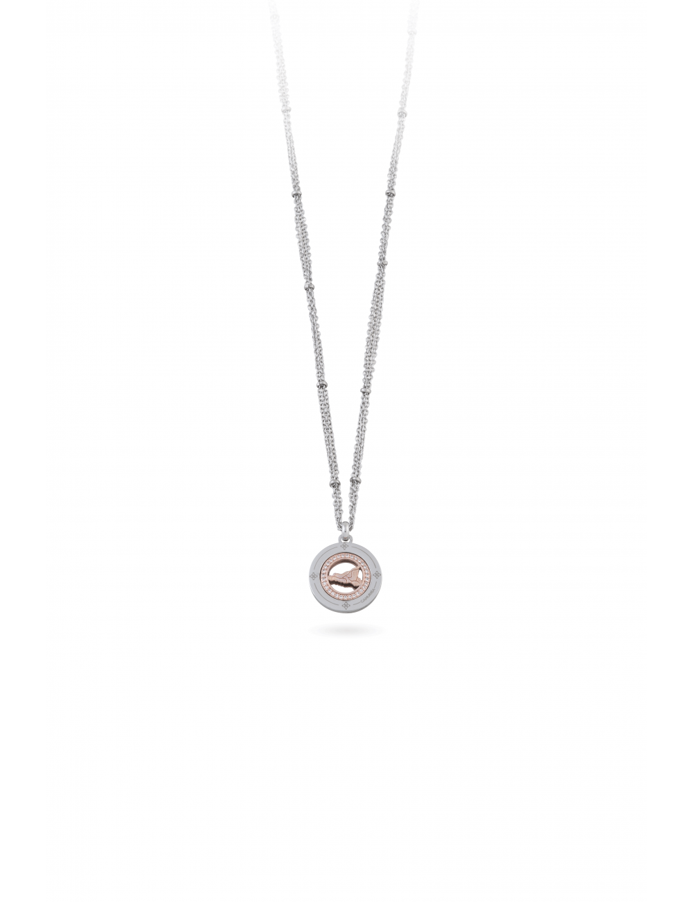 Collana Camurrìa Sicilia Bedda Girocollo In Acciaio A Tre Fili Con Pendente Moneta Sicilia Pvd Oro Rosa e Strass