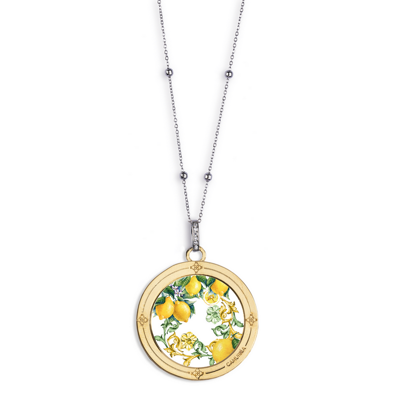 Collana Camurrìa I Lumia Acciaio Pendente Moneta Pvd Oro Stampa Siciliana