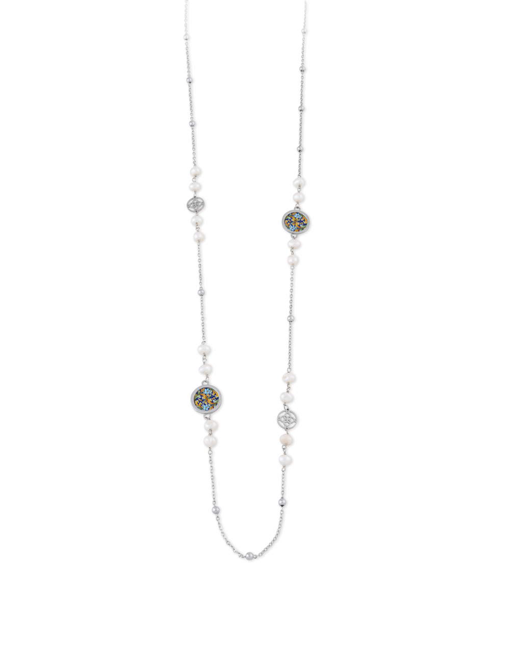 Collana Camurrìa U Girasuli Collana Lunga Con Perle E Monete Stampa Siciliana
