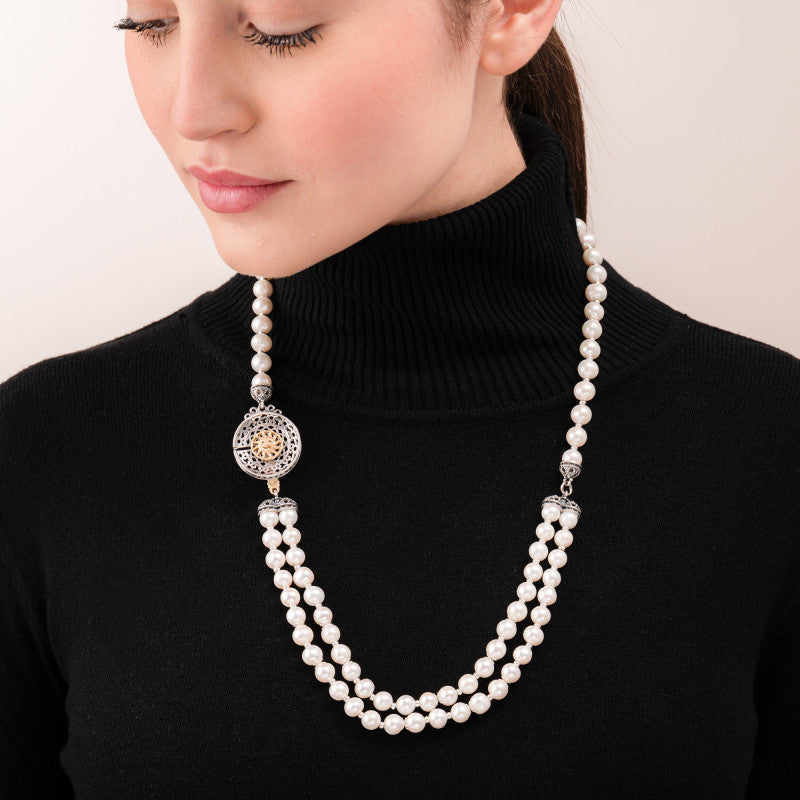 Collana due fili Gerardo Sacco Perle Argento Sole Dorato
