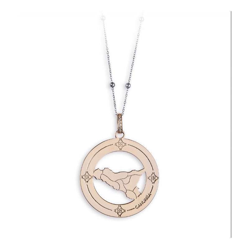 Collana Camurrìa A Tradizione Sicilia Bedda Acciao Ciondolo Grande Pvd Oro Rosa Traforato