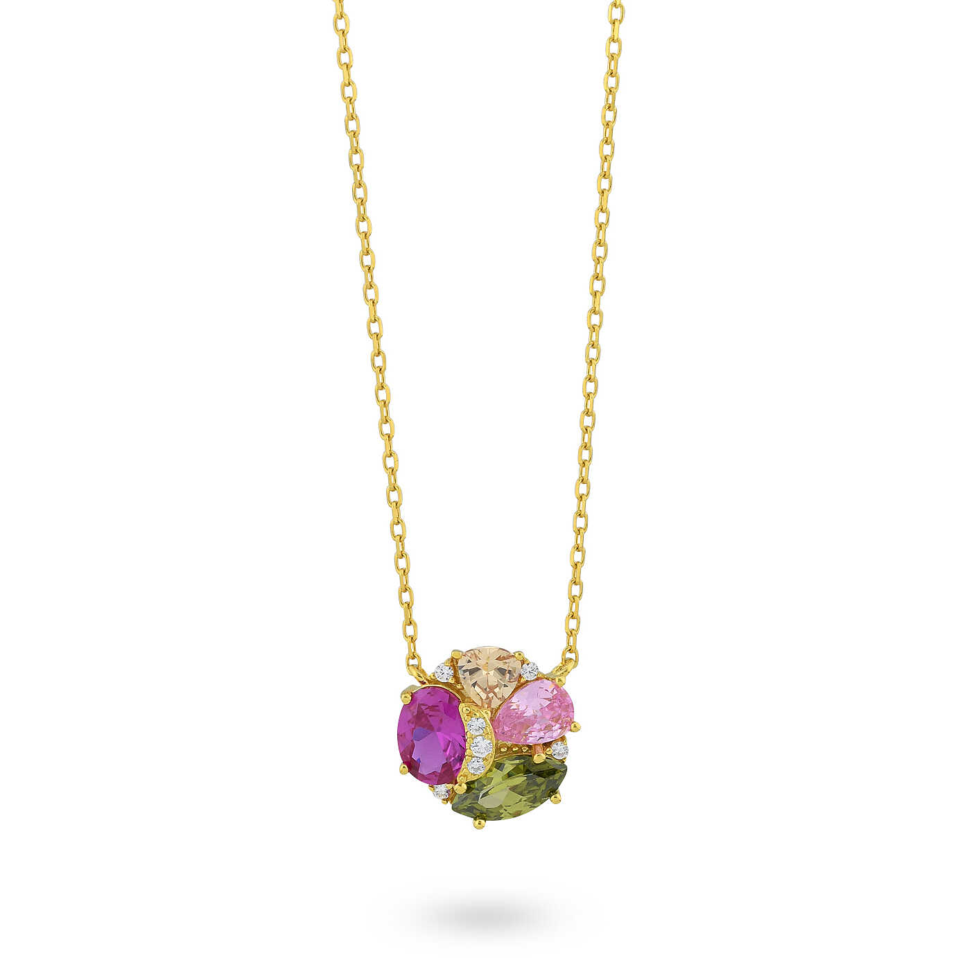 Collana Boccadamo Sophie Argento Dorato Pendente Zirconi Multicolor