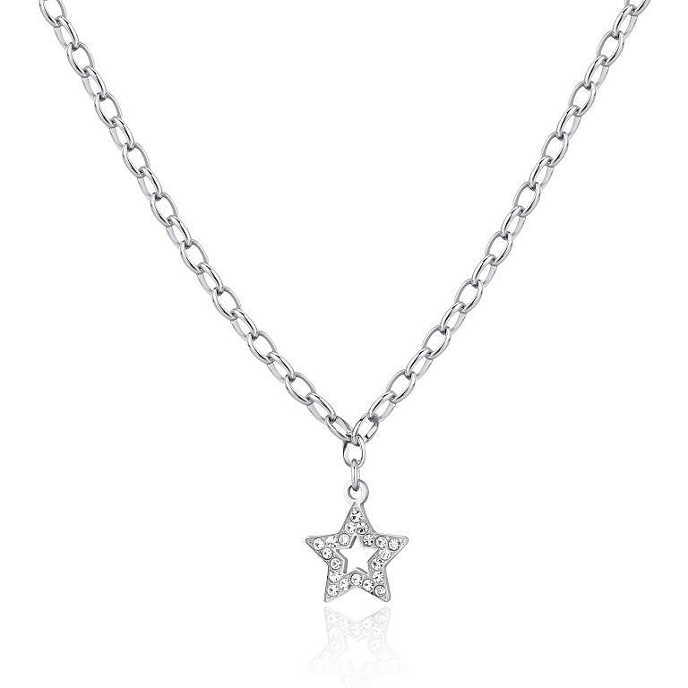 Collana Sagapò Happy Acciaio Pendente Stella Traforata e Cristalli