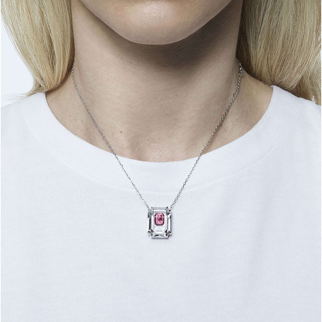 Collana Swarovski Chroma Taglio octagon, Rosa, Placcato rodio
