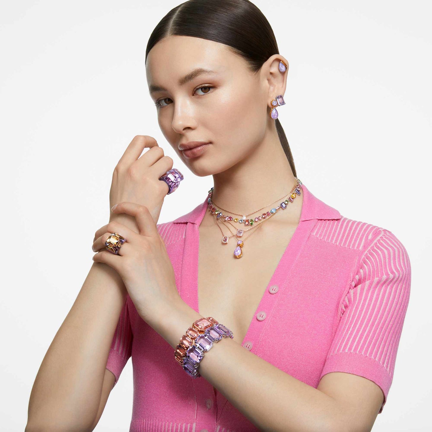 Collana Swarovski Gema Taglio misto, Multicolore, Placcato rodio