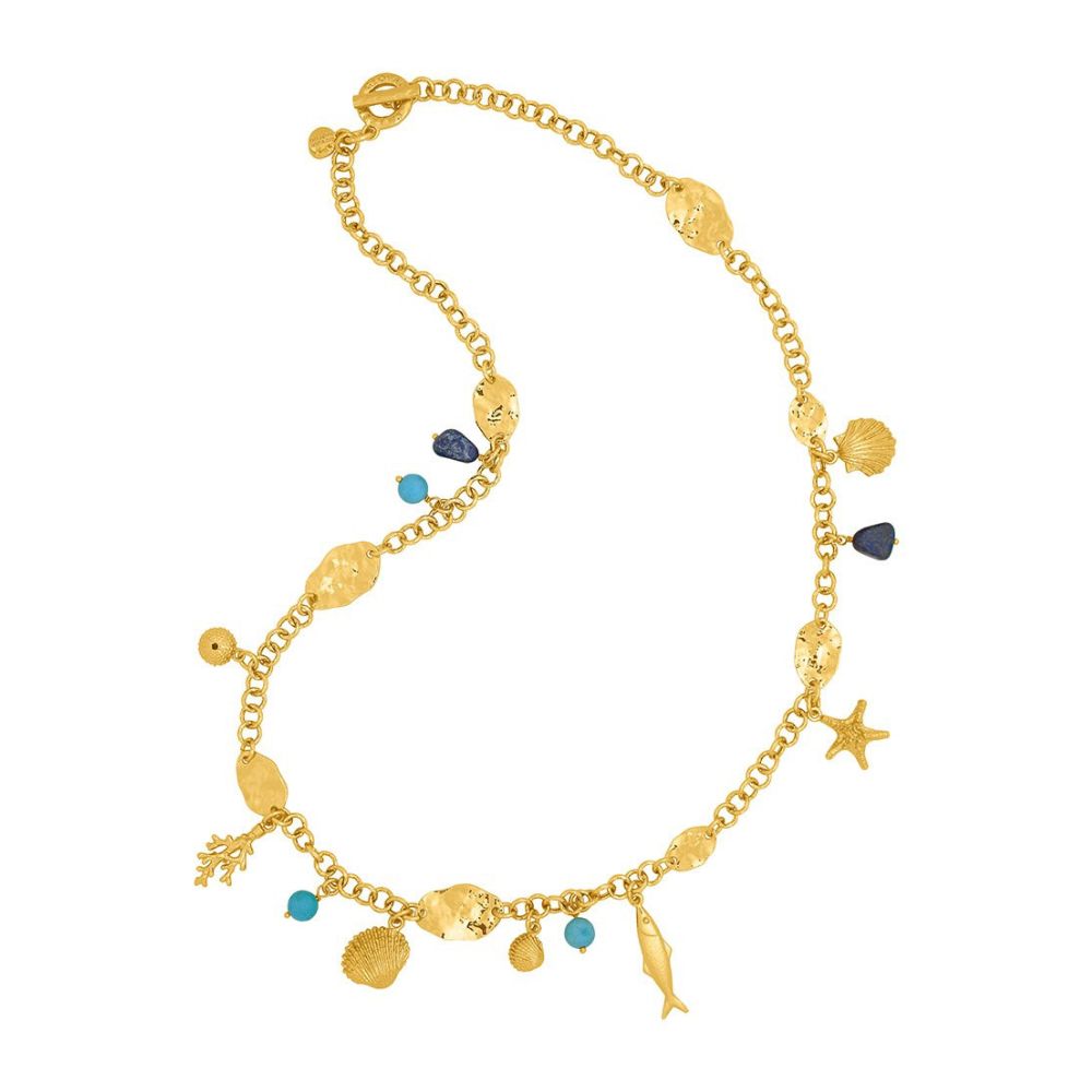 Collana Lunga Giovanni Raspini Nomad Grand Bleu Bronzo Bagno D'Oro 18 Kt