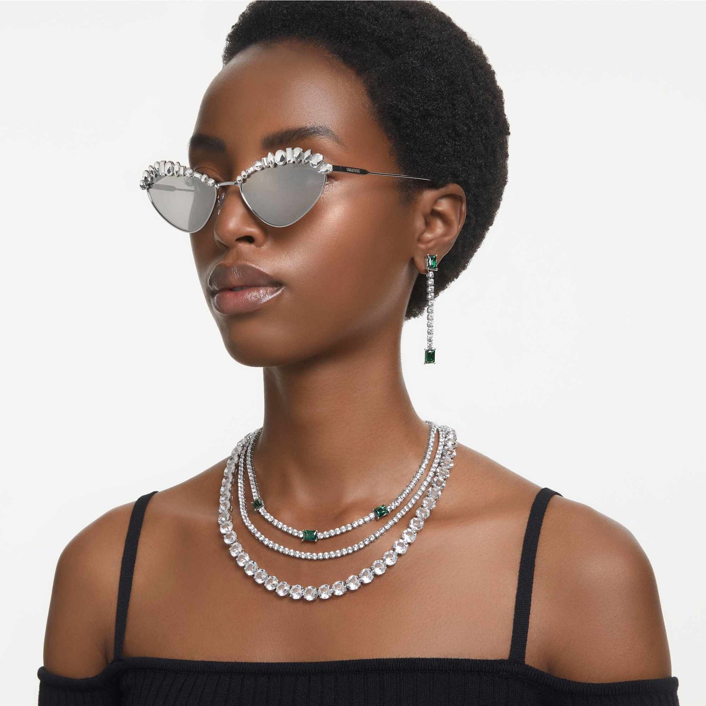 Collana Swarovski Matrix Tennis Taglio misto, Verde, Placcato rodio