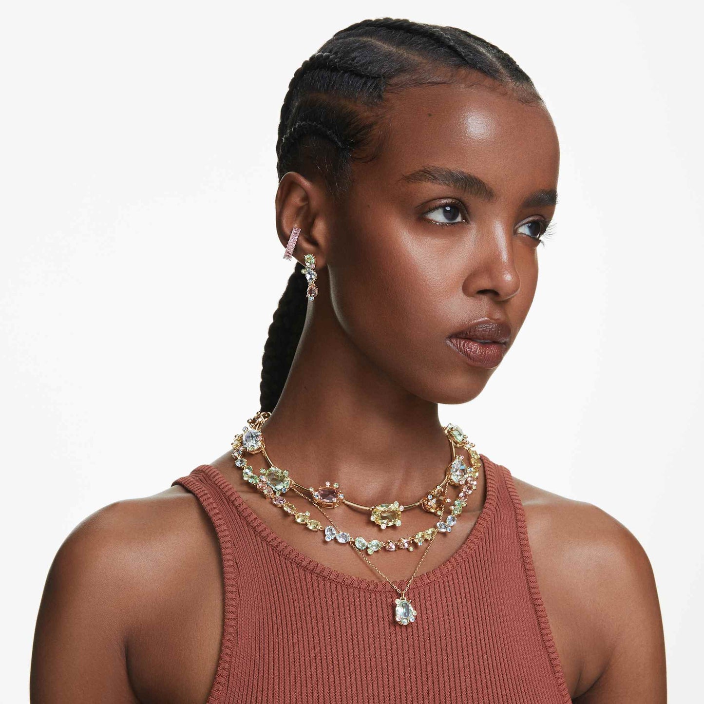 Collana Tennis Swarovski Gema Taglio misto, Multicolore, Placcato color oro