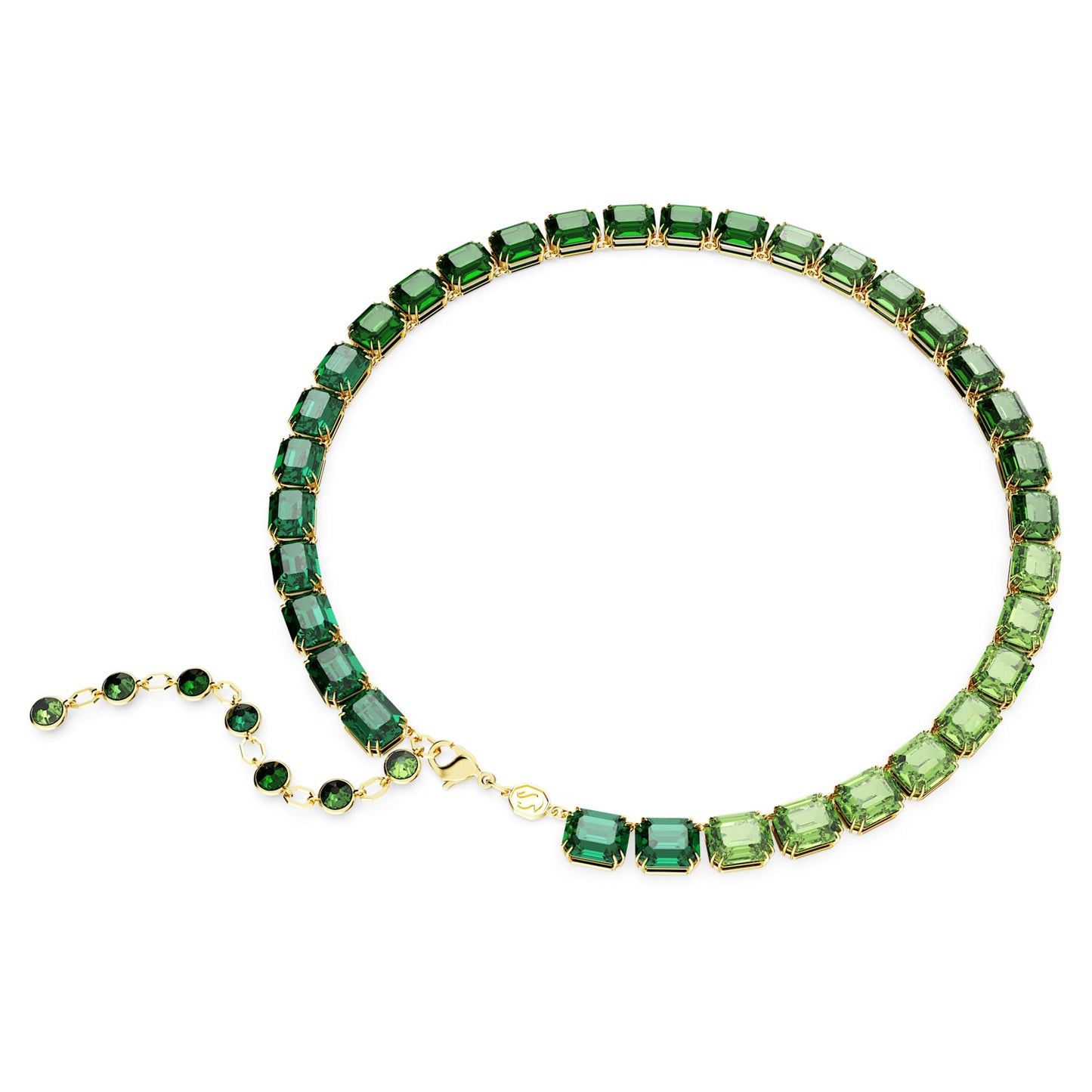 Collana Tennis Swarovski Millenia Taglio Octagon, Sfumatura di colore, Verde, Placcato color oro