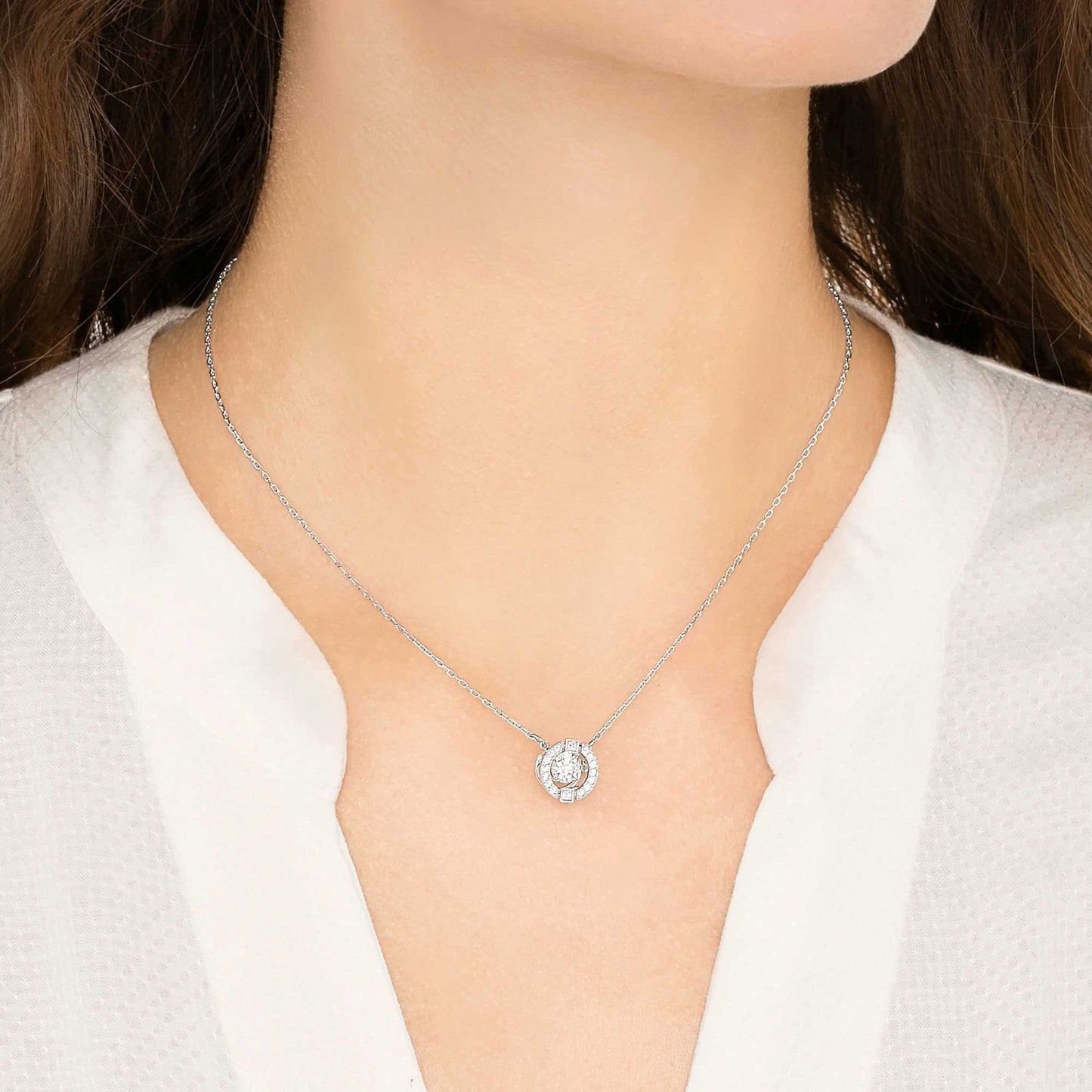 Collana Swarovski Una Taglio Round, Bianca, Placcato rodio