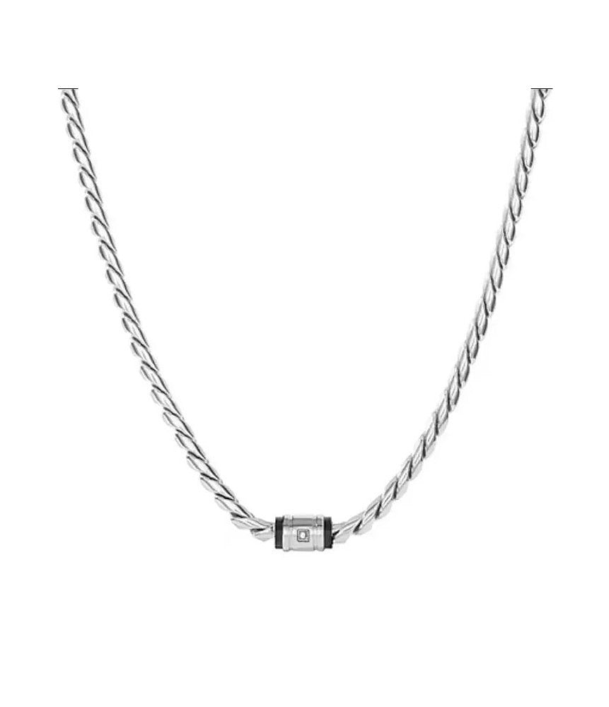 Collana Comete Uomo Acciaio Maglia Cubana Barilotto Centrale Acciaio Pvd Nero e Diamante Ct. 0,5