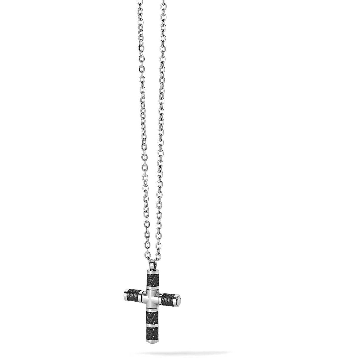 Collana Comete Texture Acciaio Pendente Croce Pvd Nero