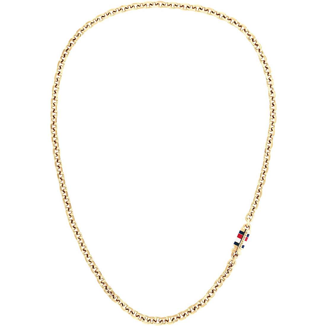 Collana Uomo Tommy Hilfiger Bruce Pvd Oro Catena Maglie Ovali e Barilotto Centrale