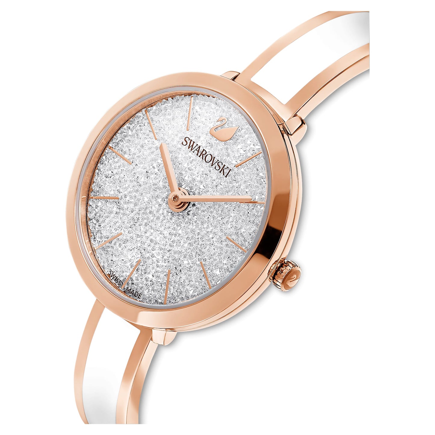 Orologio Swarovski Crystalline Delight 32 mm Swiss Made, Bracciale in metallo, Bianco, Finitura oro rosa